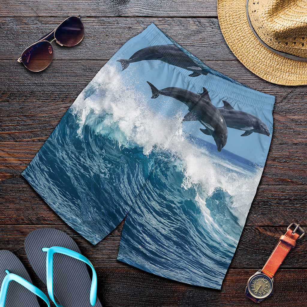 Dolphins Jumping Over Waves Print Men's Shorts