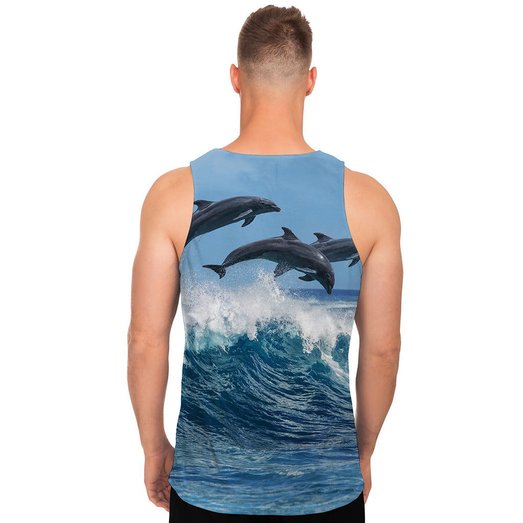 Dolphins Jumping Over Waves Print Men's Tank Top