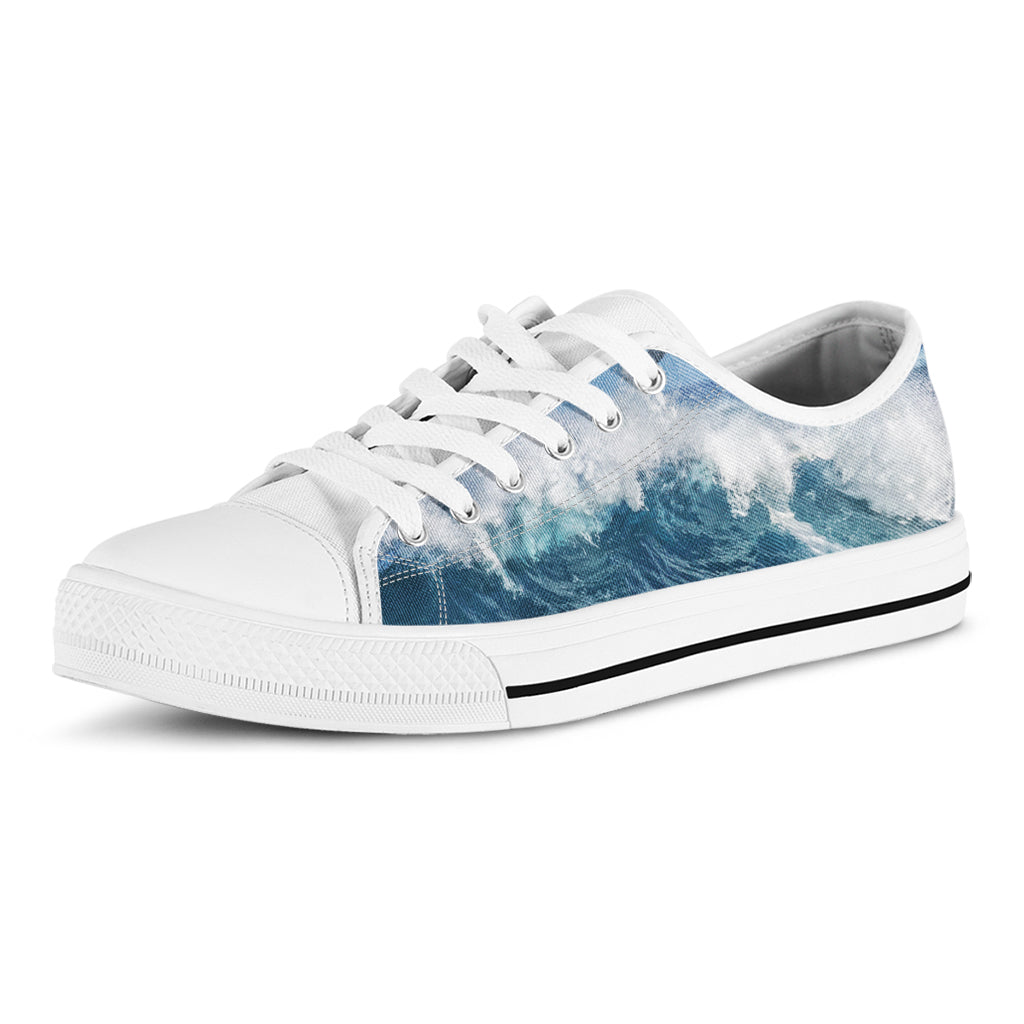 Dolphins Jumping Over Waves Print White Low Top Shoes