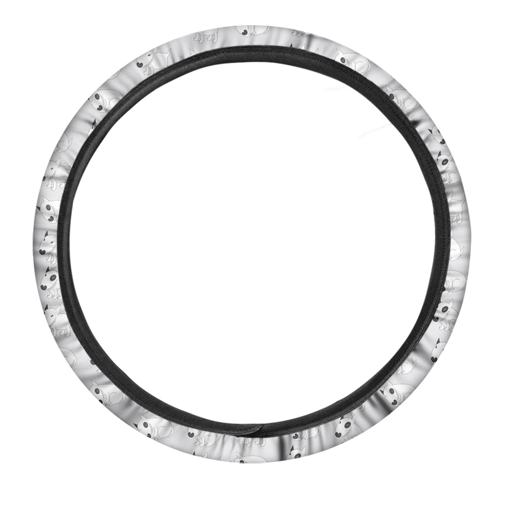 Doodle Bull Terrier Pattern Print Car Steering Wheel Cover