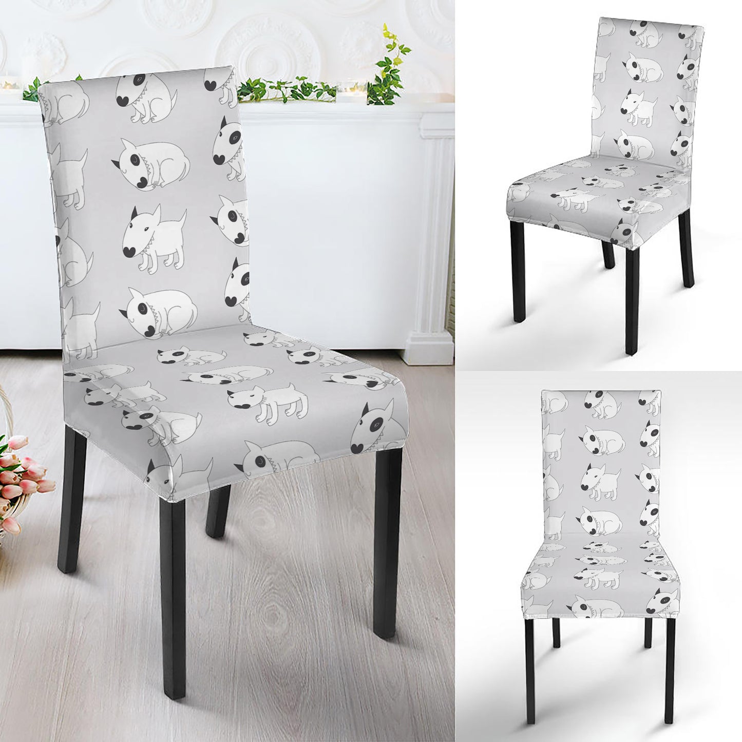 Doodle Bull Terrier Pattern Print Dining Chair Slipcover