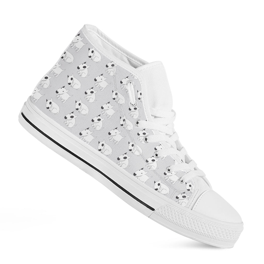 Doodle Bull Terrier Pattern Print White High Top Shoes