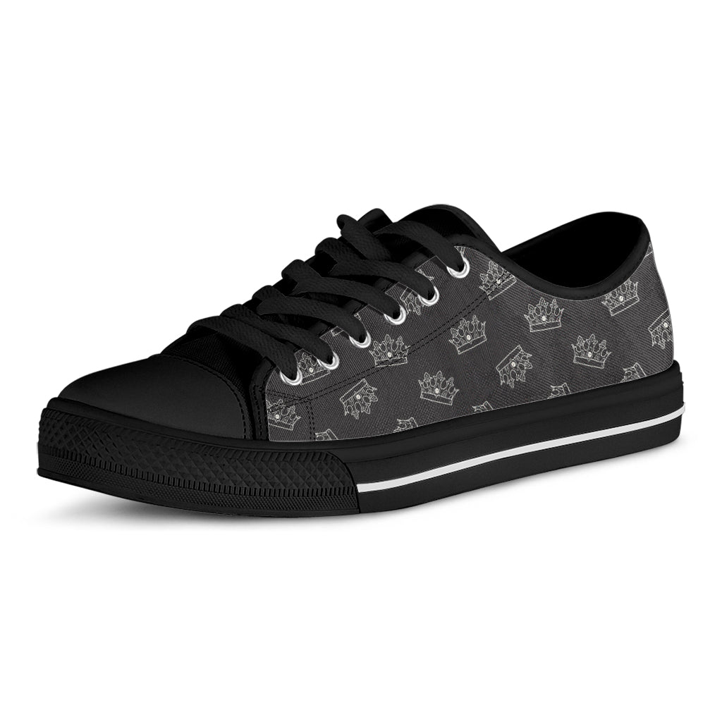 Doodle Crown Pattern Print Black Low Top Shoes