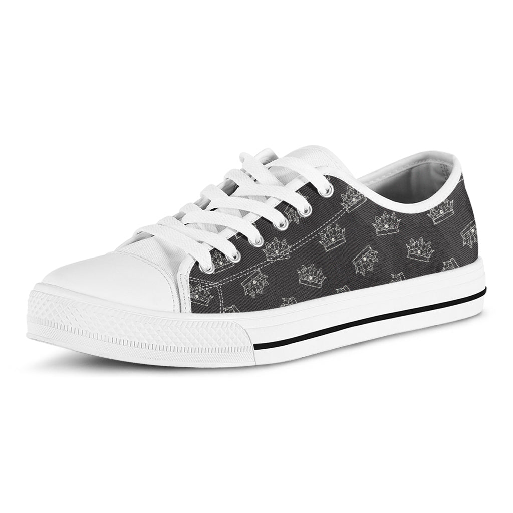 Doodle Crown Pattern Print White Low Top Shoes