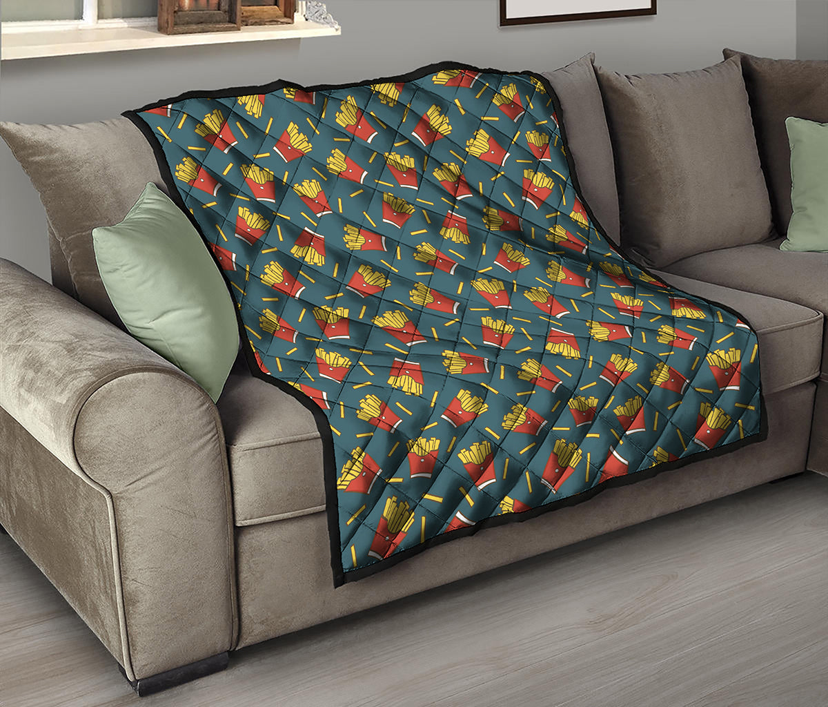 Doodle French Fries Pattern Print Quilt