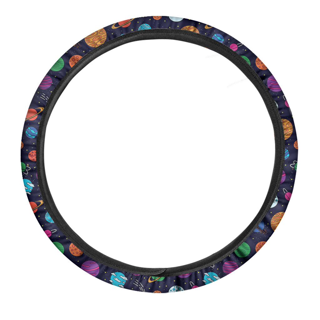 Doodle Planets Pattern Print Car Steering Wheel Cover