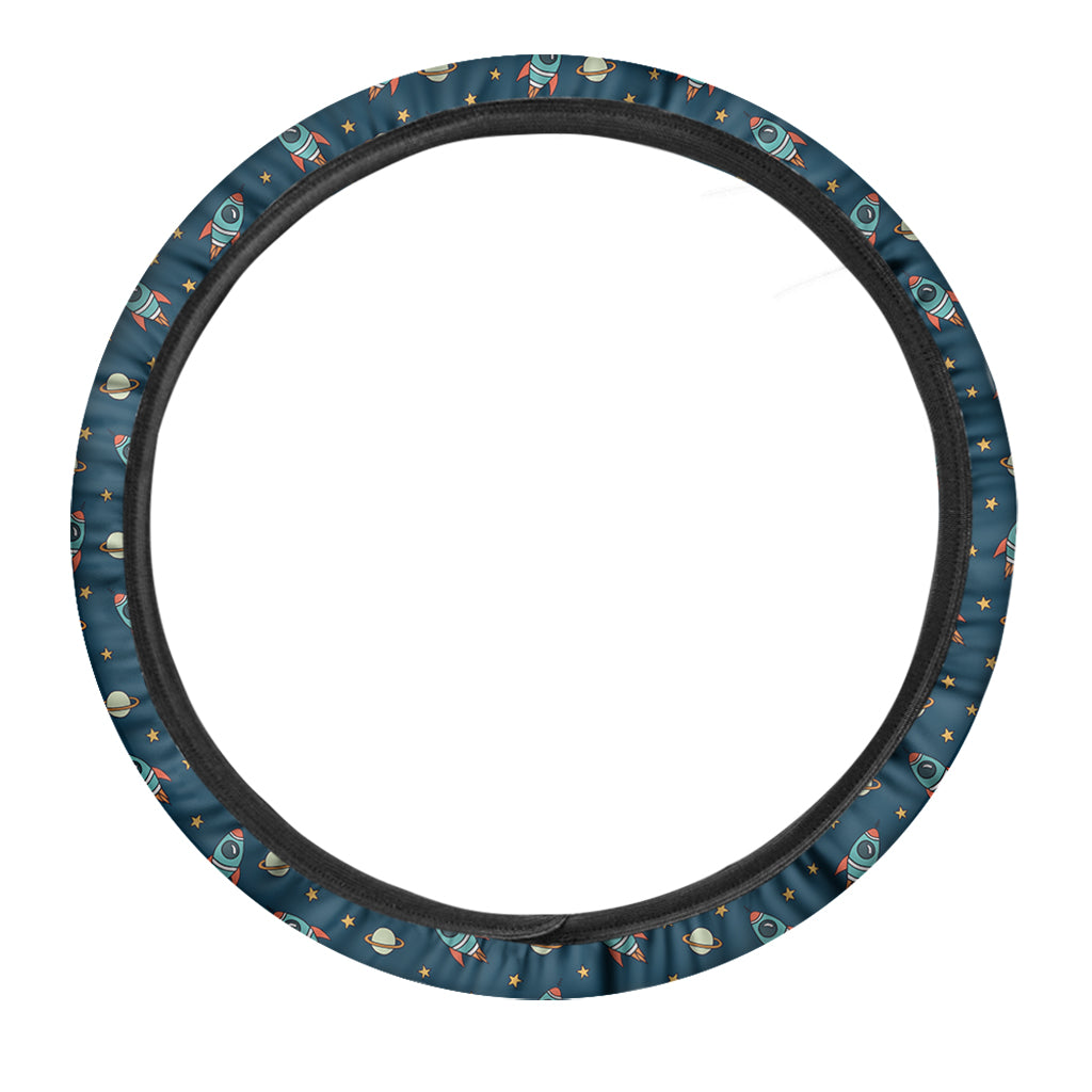 Doodle Rocket Pattern Print Car Steering Wheel Cover
