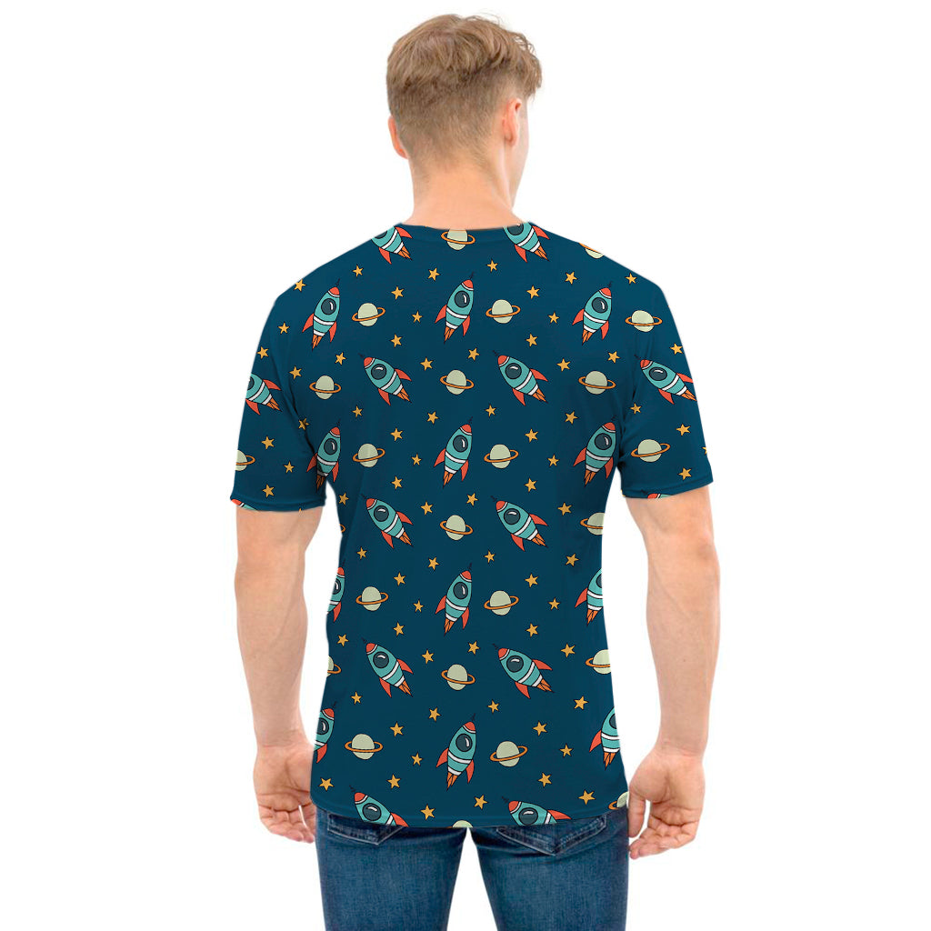 Doodle Rocket Pattern Print Men's T-Shirt
