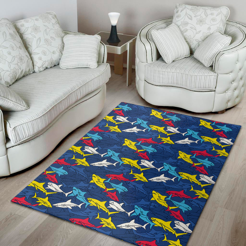 Doodle Shark Pattern Print Area Rug