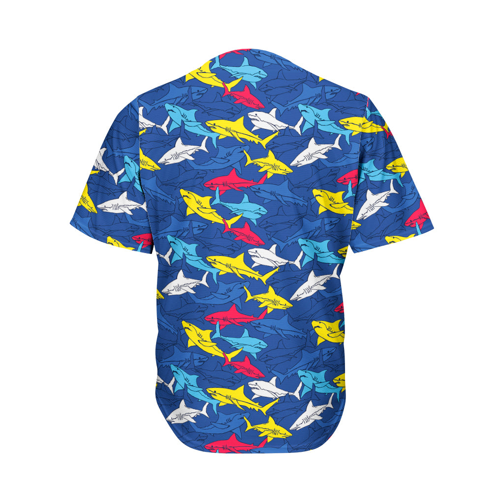 Doodle Shark Pattern Print Men's Baseball Jersey