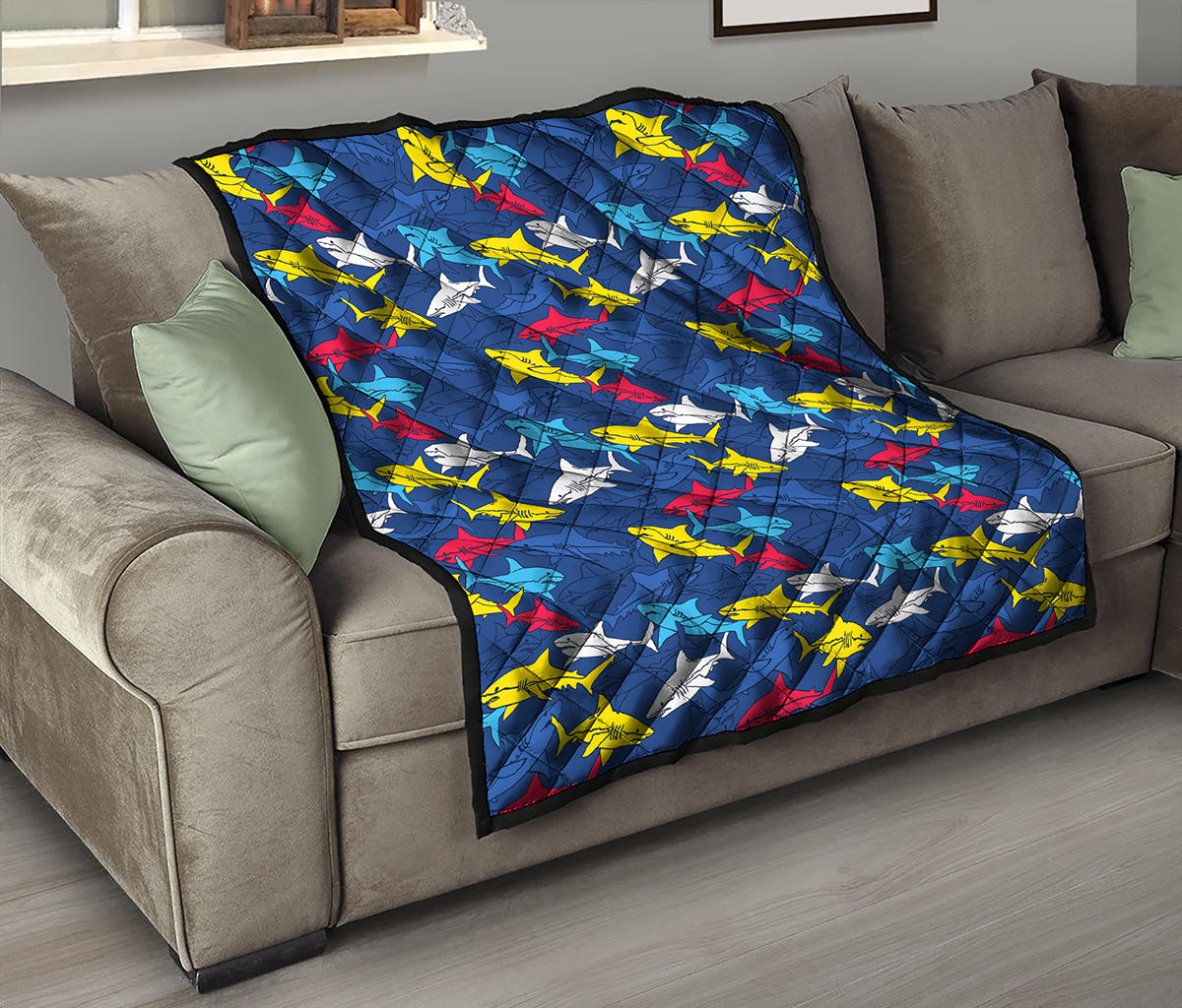 Doodle Shark Pattern Print Quilt