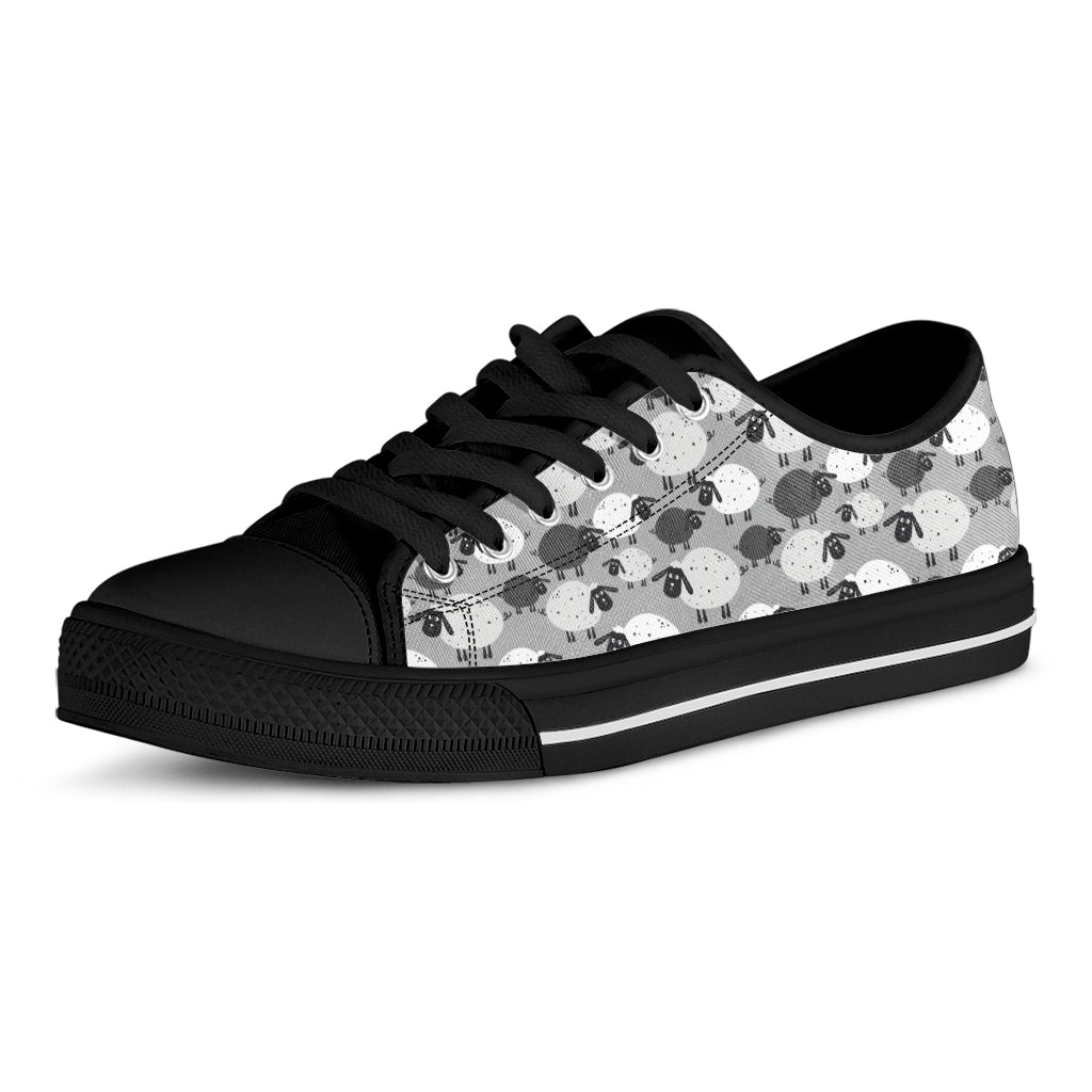 Doodle Sheep Pattern Print Black Low Top Shoes