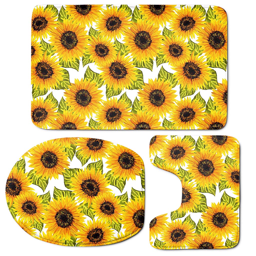 Doodle Sunflower Pattern Print 3 Piece Bath Mat Set