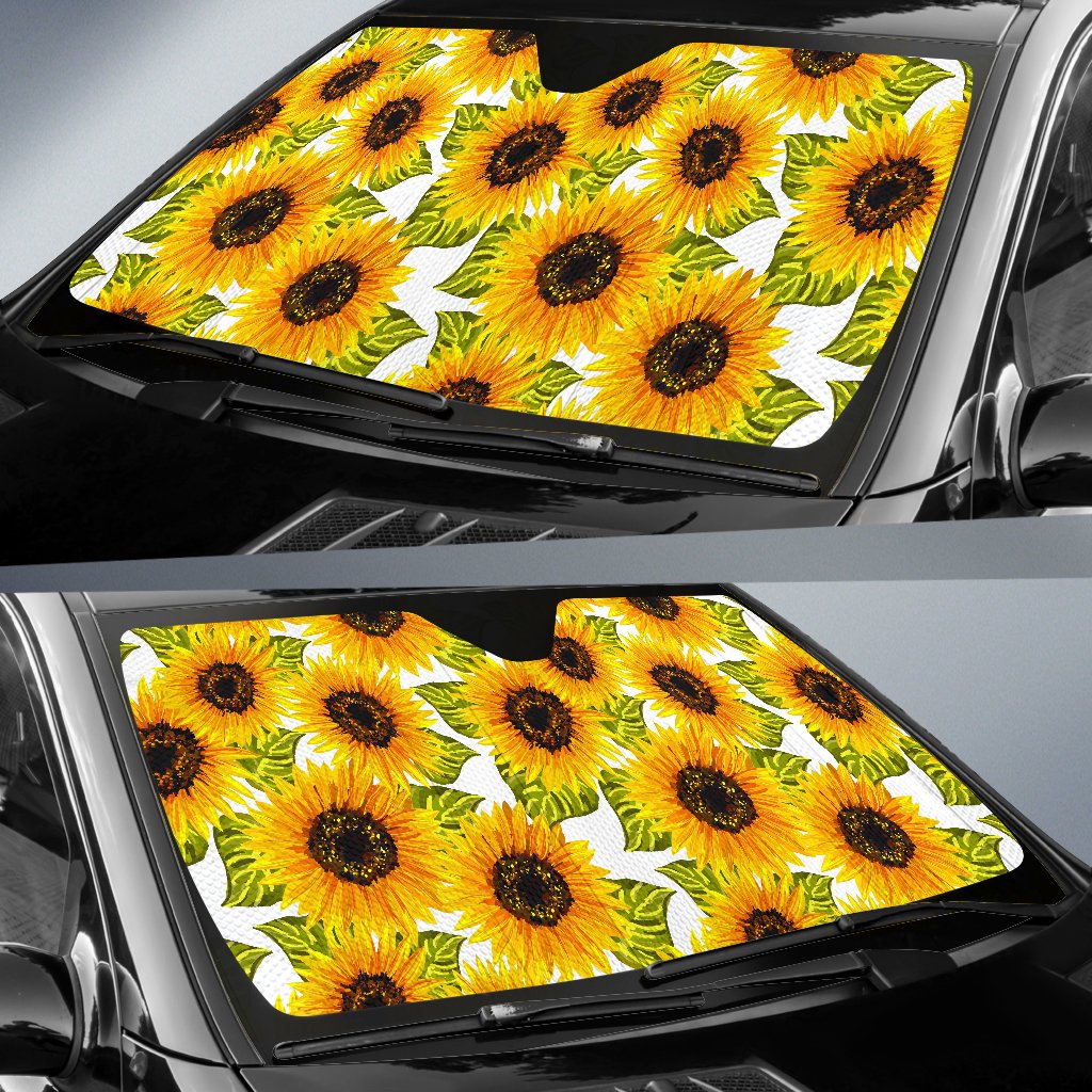 Doodle Sunflower Pattern Print Car Sun Shade GearFrost