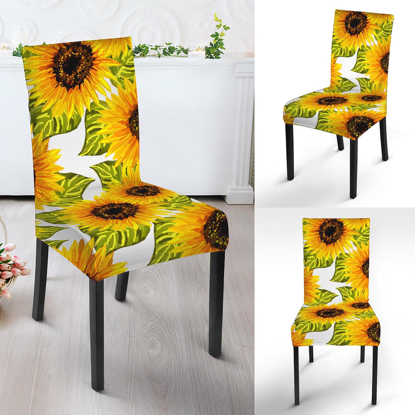 Doodle Sunflower Pattern Print Dining Chair Slipcover