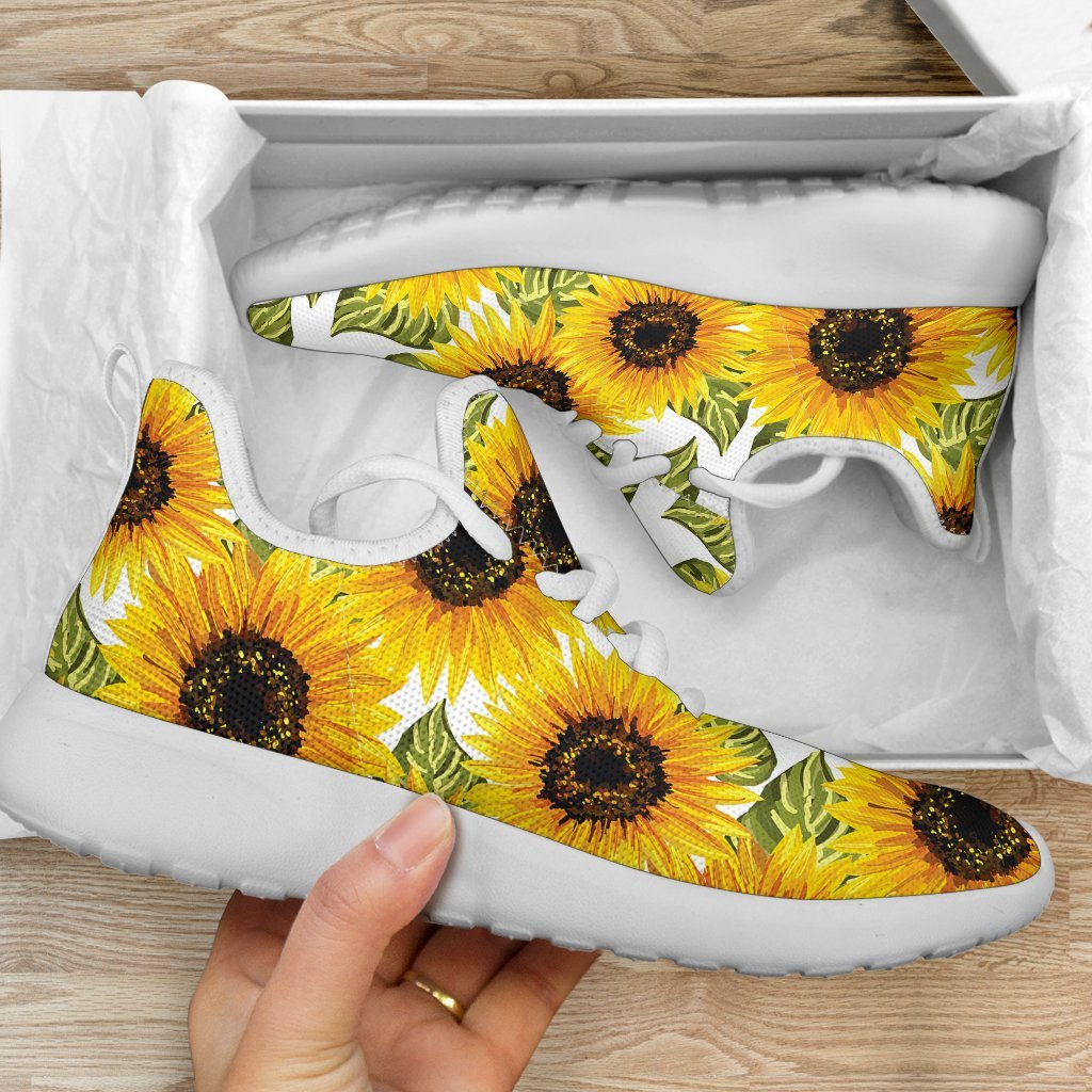 Doodle Sunflower Pattern Print Mesh Knit Shoes GearFrost