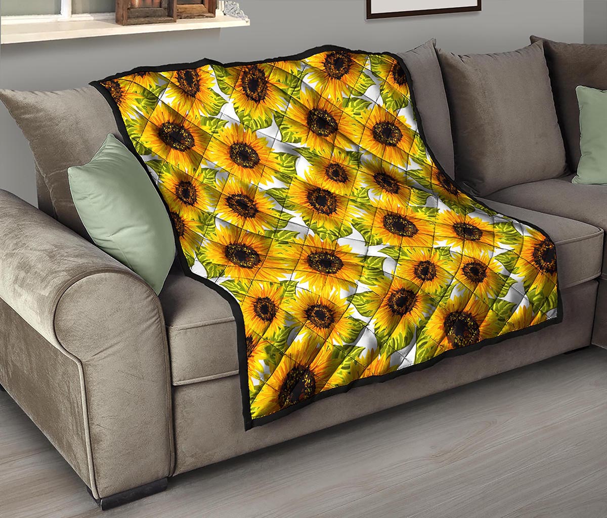 Doodle Sunflower Pattern Print Quilt