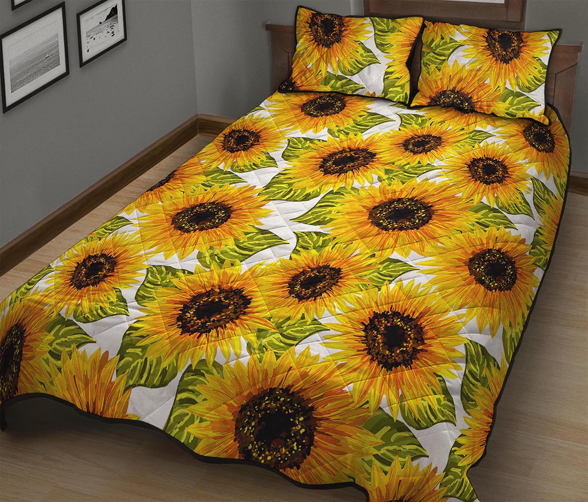 Doodle Sunflower Pattern Print Quilt Bed Set