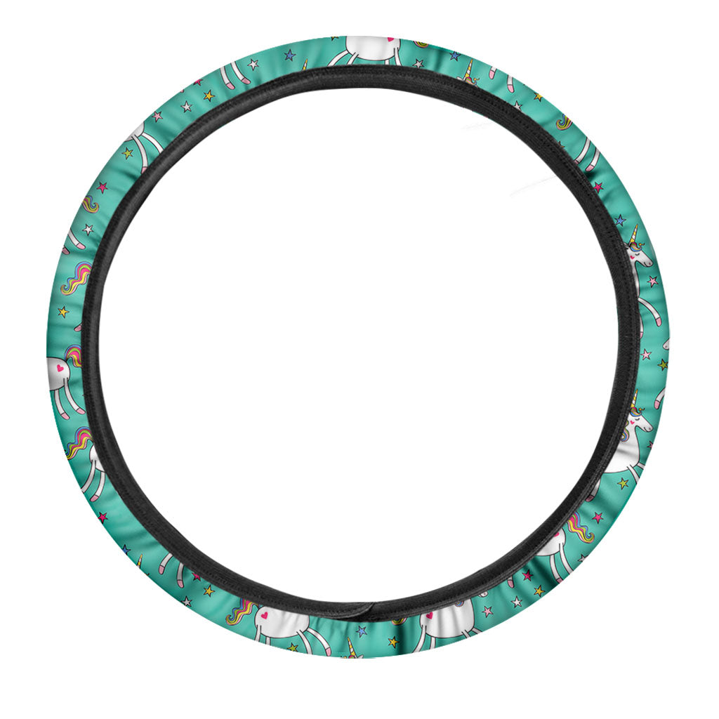 Doodle Unicorn Pattern Print Car Steering Wheel Cover