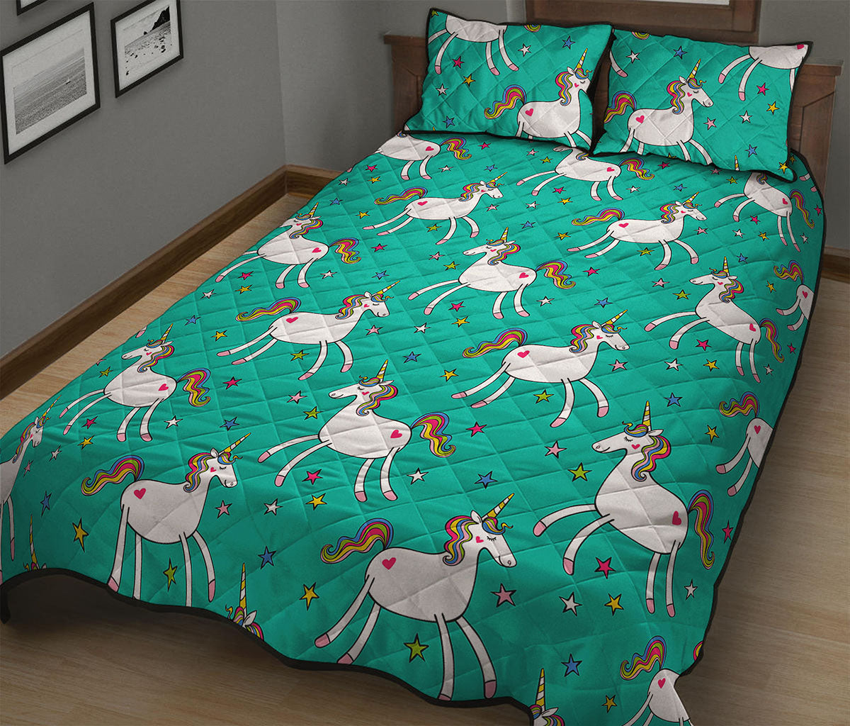 Doodle Unicorn Pattern Print Quilt Bed Set