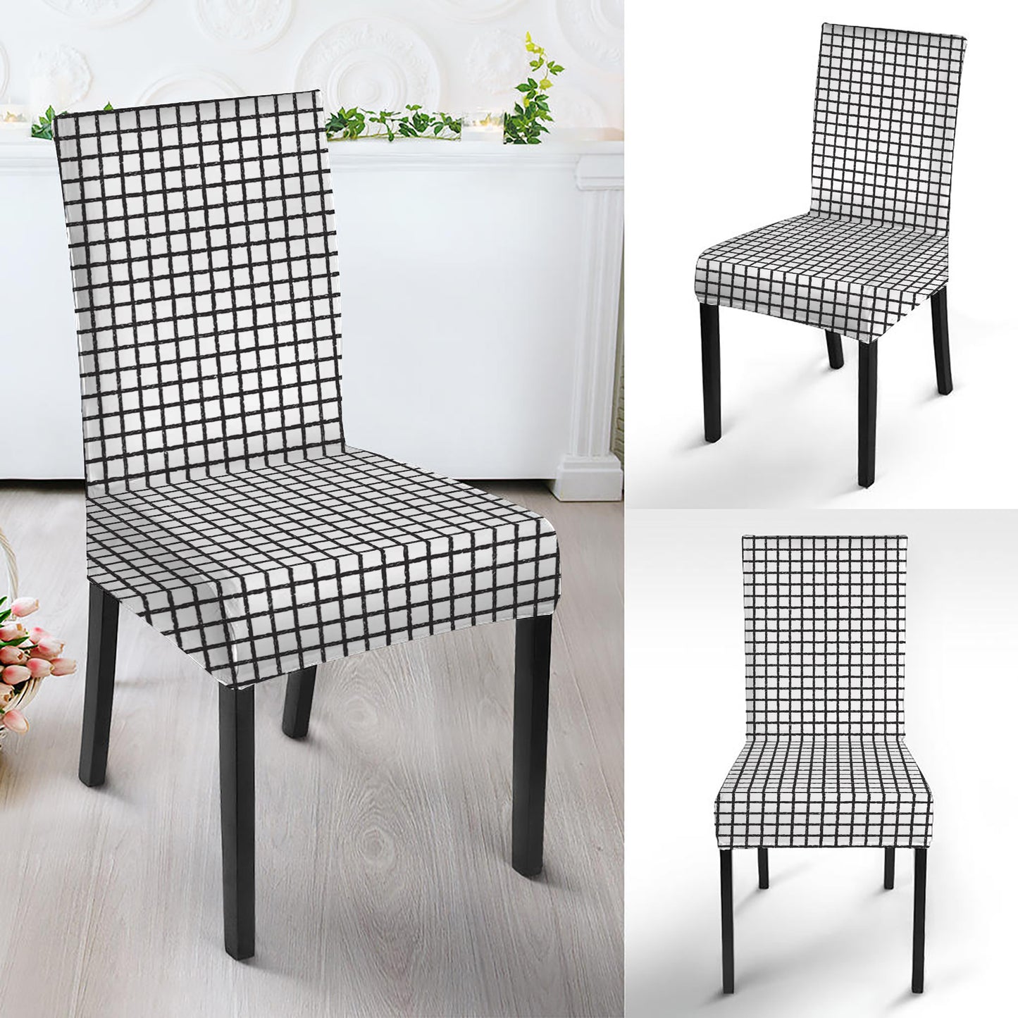 Doodle Windowpane Pattern Print Dining Chair Slipcover