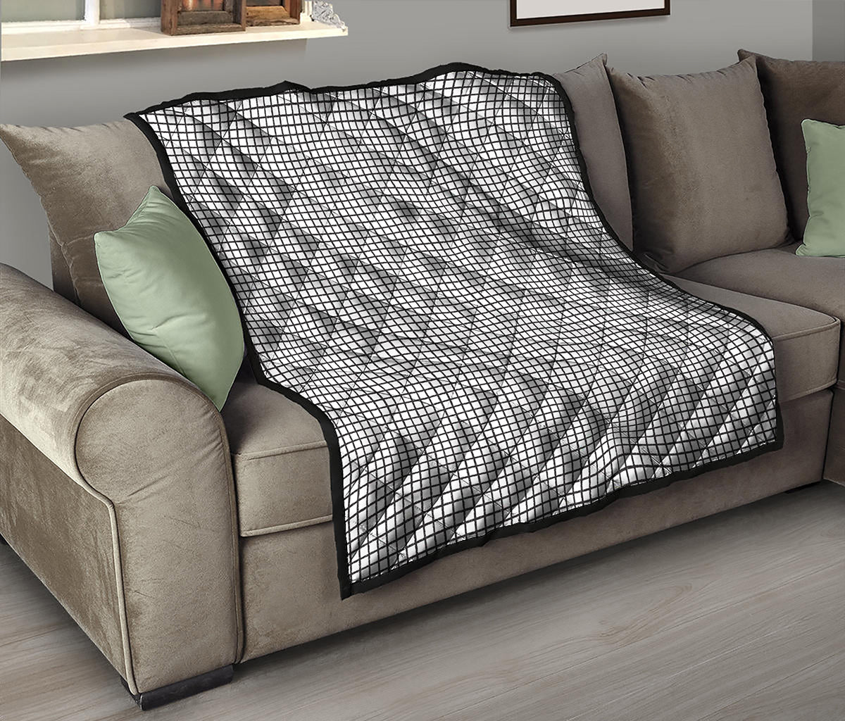 Doodle Windowpane Pattern Print Quilt