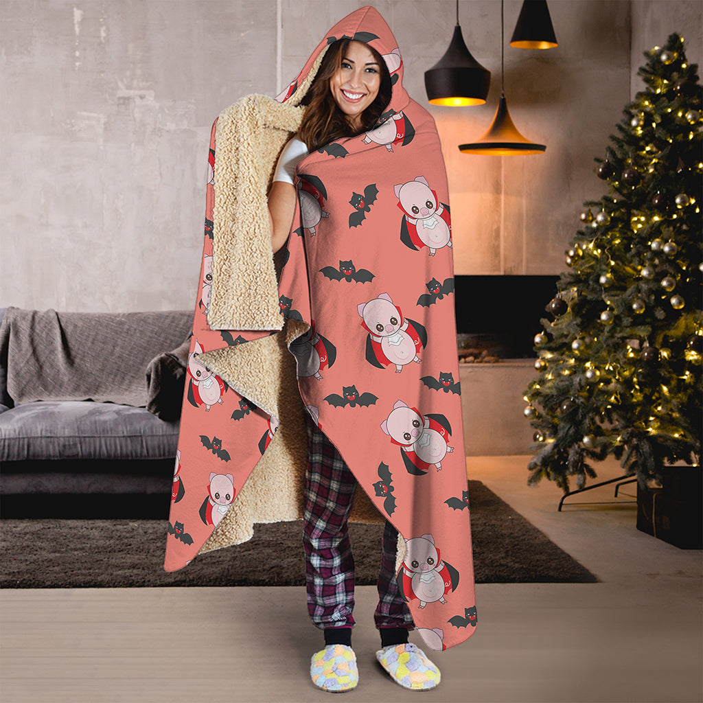 Dracula Pig Pattern Print Hooded Blanket