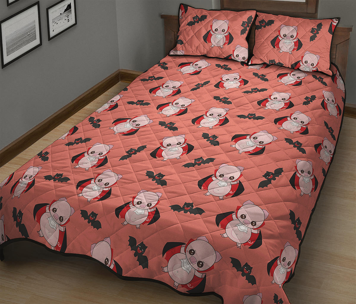 Dracula Pig Pattern Print Quilt Bed Set