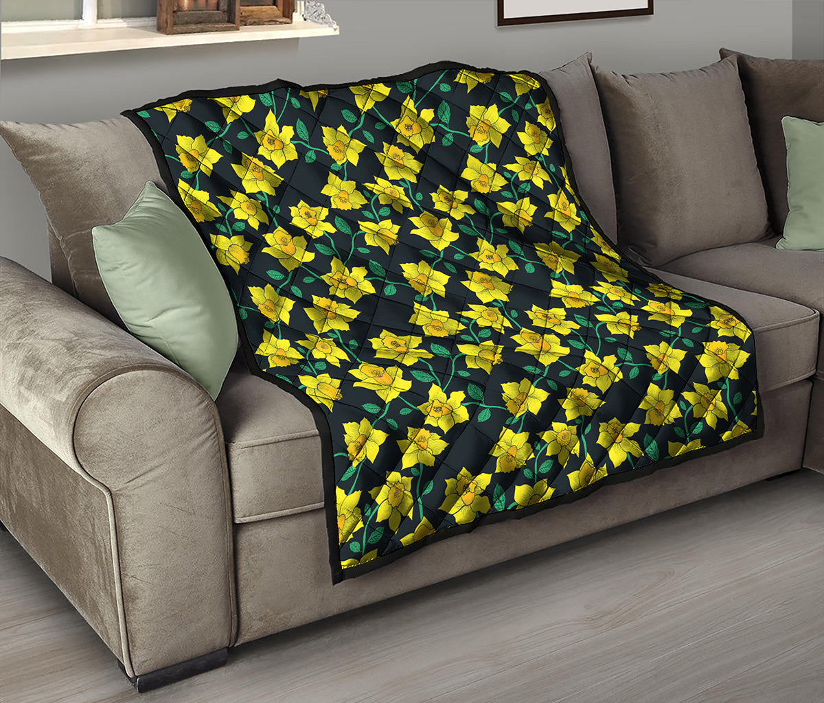 Drawing Daffodil Flower Pattern Print Quilt