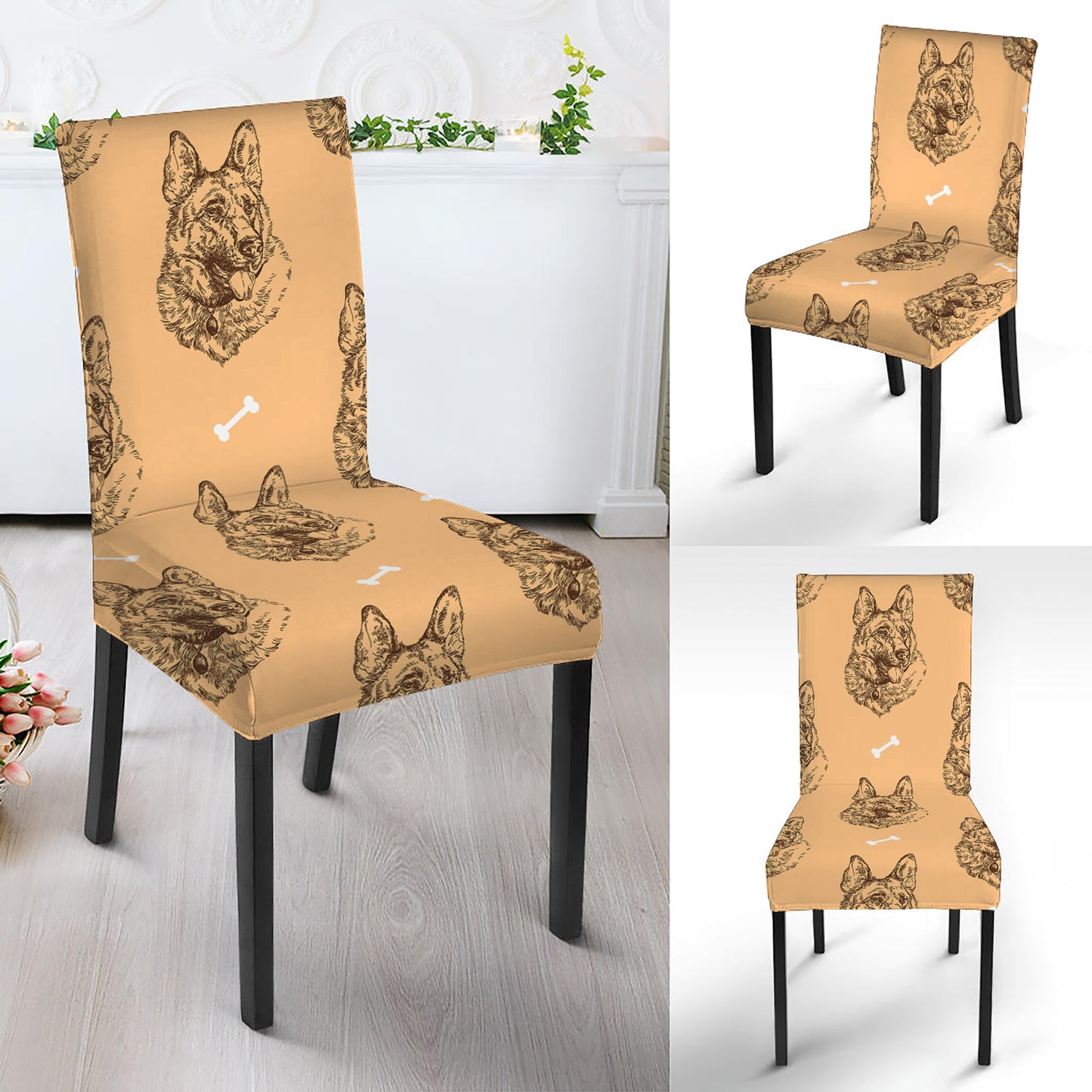 Drawing German Shepherd Pattern Print Dining Chair Slipcover