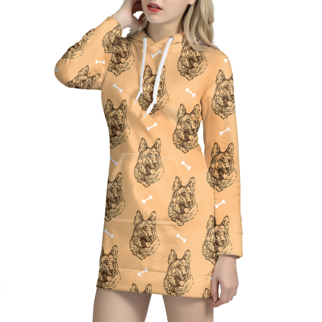 Drawing German Shepherd Pattern Print Hoodie Dress