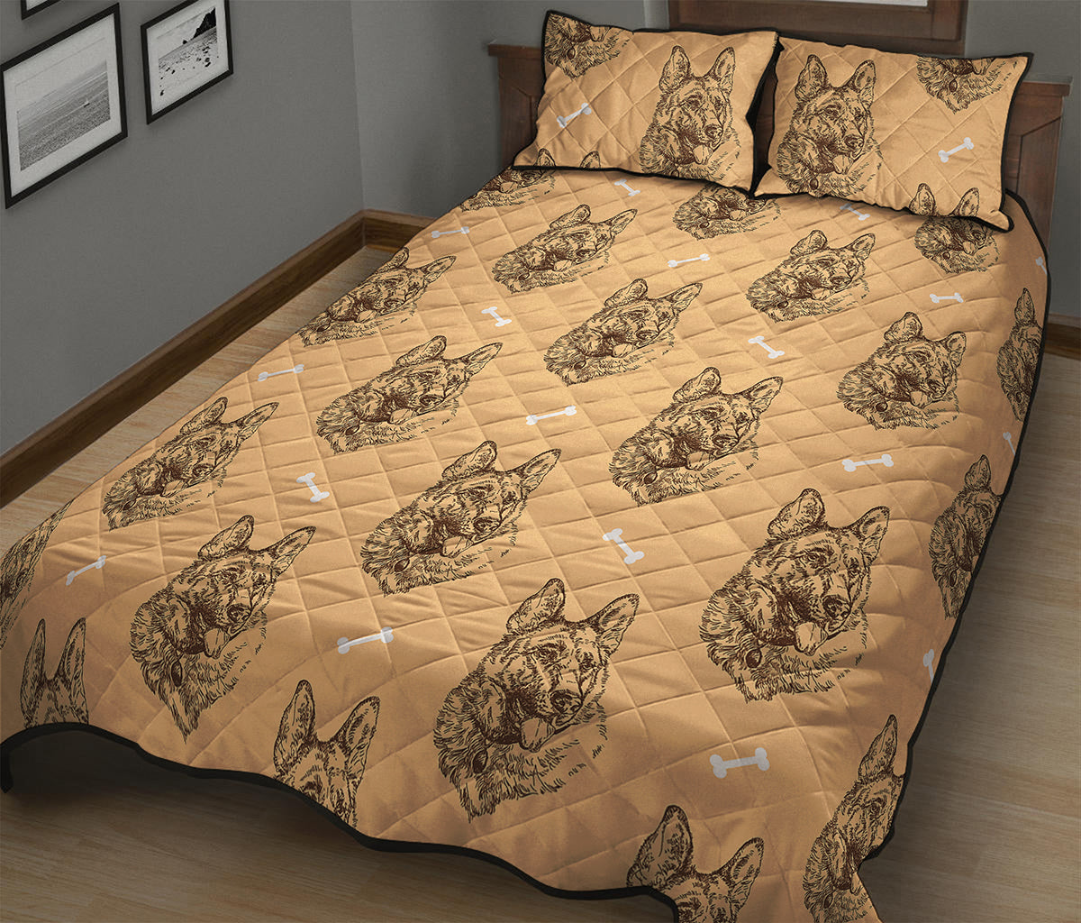 Drawing German Shepherd Pattern Print Quilt Bed Set