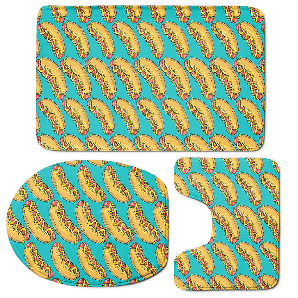 Drawing Hot Dog Pattern Print 3 Piece Bath Mat Set
