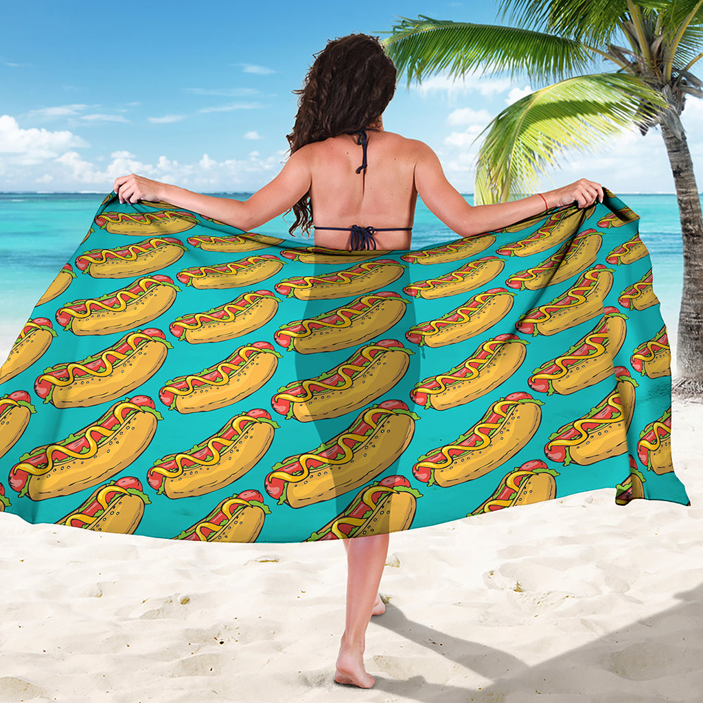 Drawing Hot Dog Pattern Print Beach Sarong Wrap