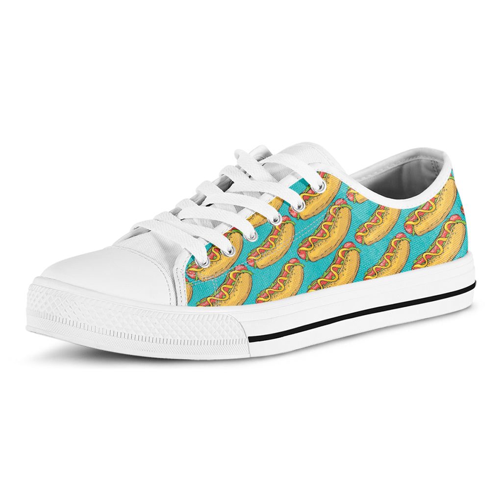 Drawing Hot Dog Pattern Print White Low Top Shoes