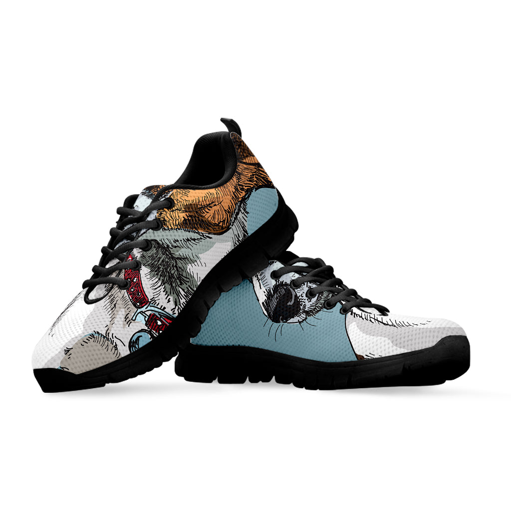 Drawing Jack Russell Terrier Print Black Sneakers