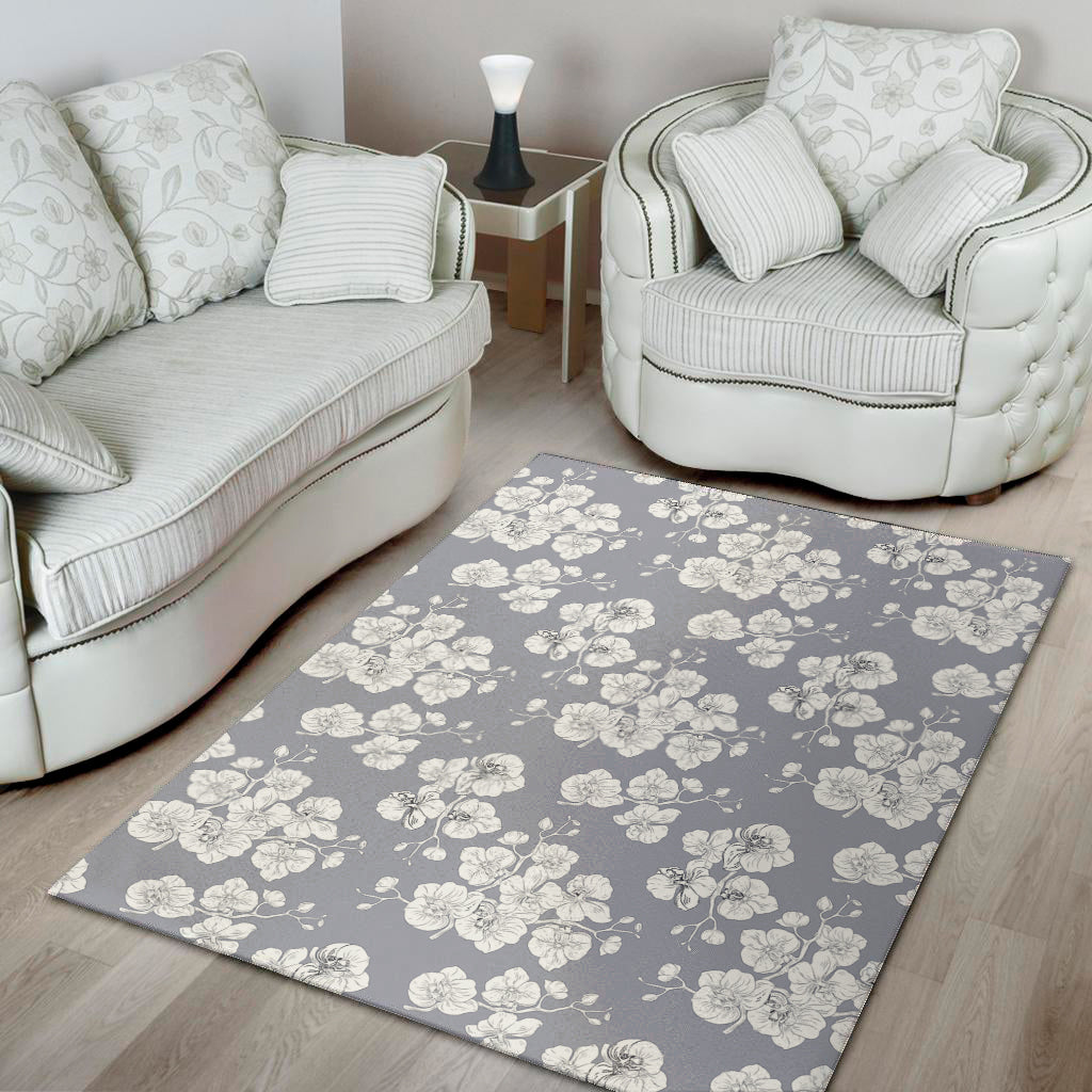 Drawing Orchid Pattern Print Area Rug