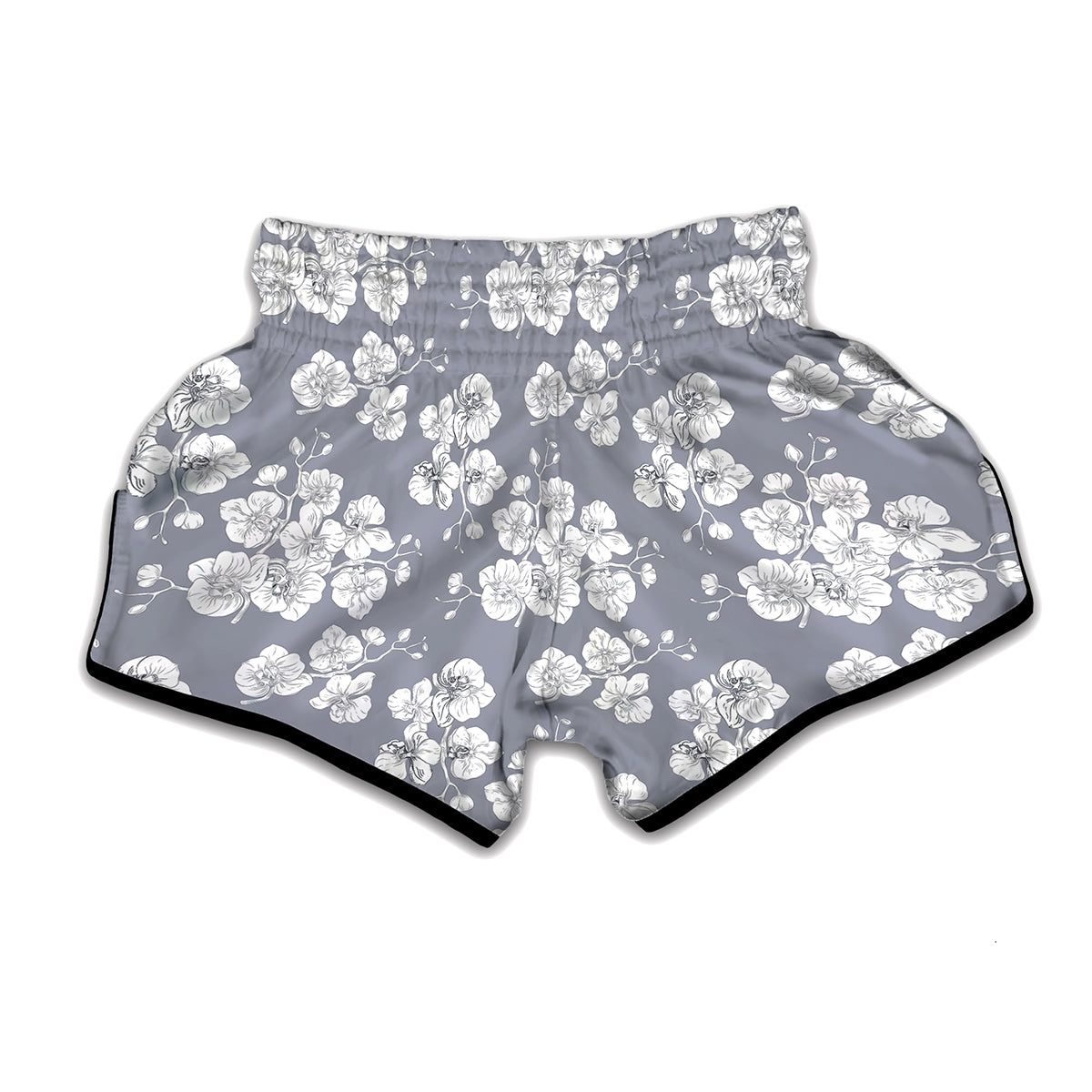 Drawing Orchid Pattern Print Muay Thai Boxing Shorts