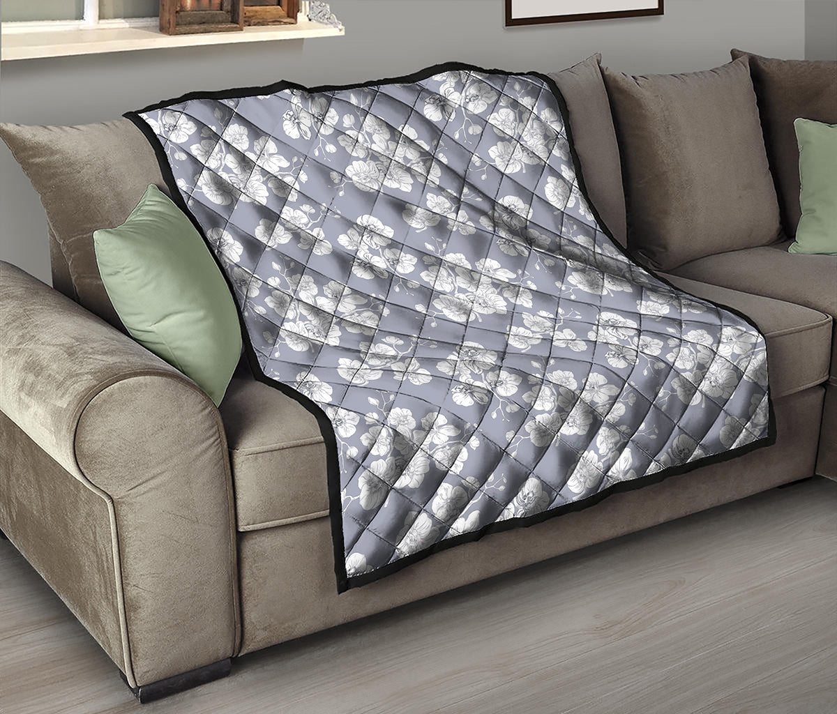 Drawing Orchid Pattern Print Quilt