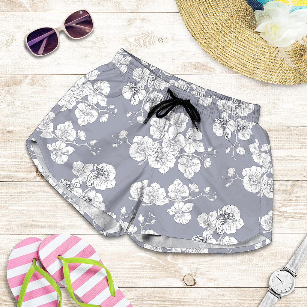 Drawing Orchid Pattern Print Women's Shorts