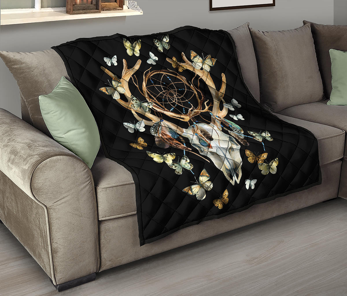 Dreamcatcher Deer Skull Print Quilt
