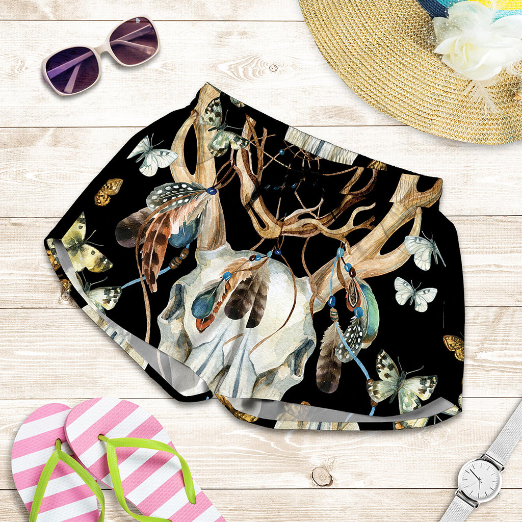 Dreamcatcher Deer Skull Print Women's Shorts