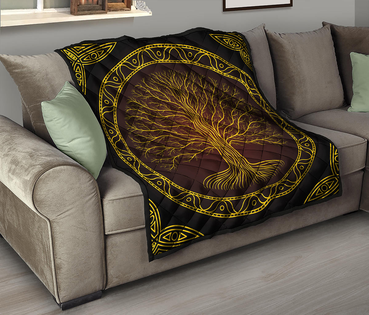 Druidic Yggdrasil Tree Print Quilt
