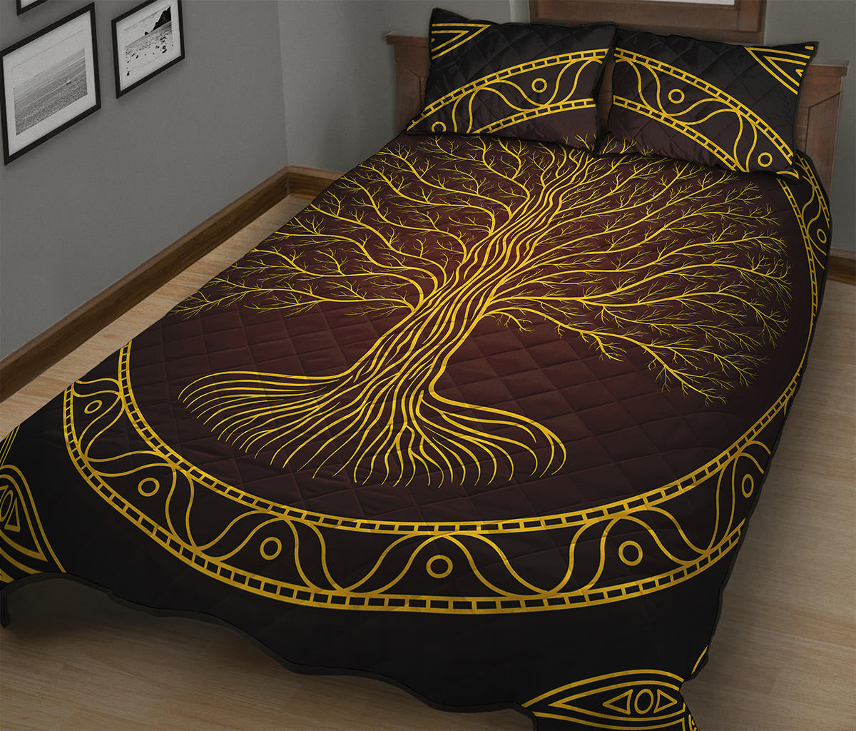 Druidic Yggdrasil Tree Print Quilt Bed Set
