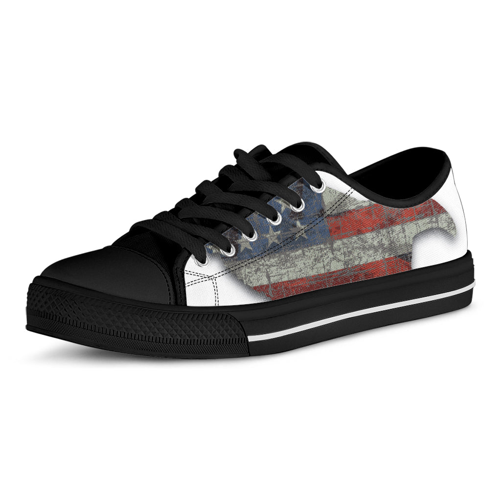 Eagle American Flag Print Black Low Top Shoes