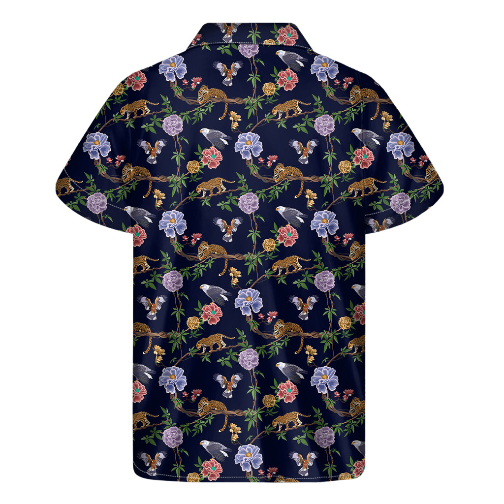 Eagle And Jaguar Pattern Print Men's Short Sleeve Shirt