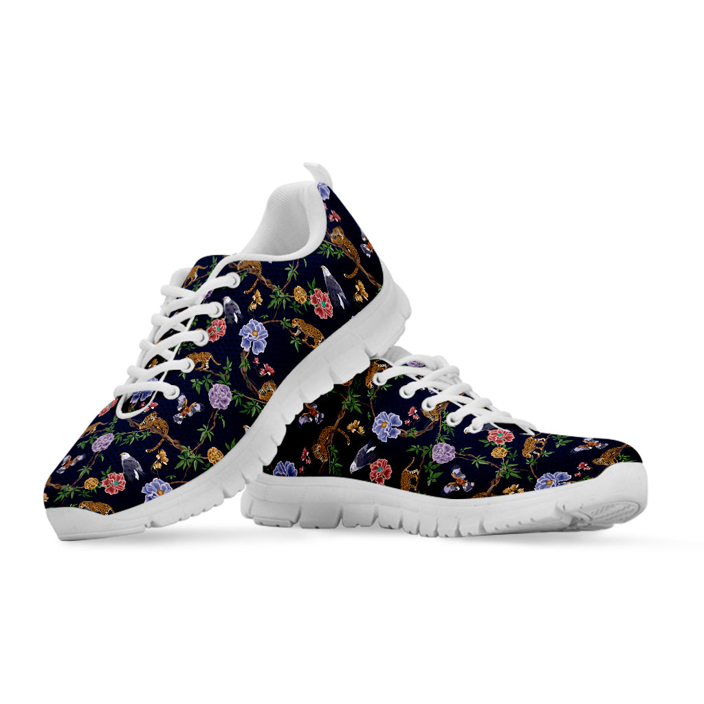 Eagle And Jaguar Pattern Print White Sneakers