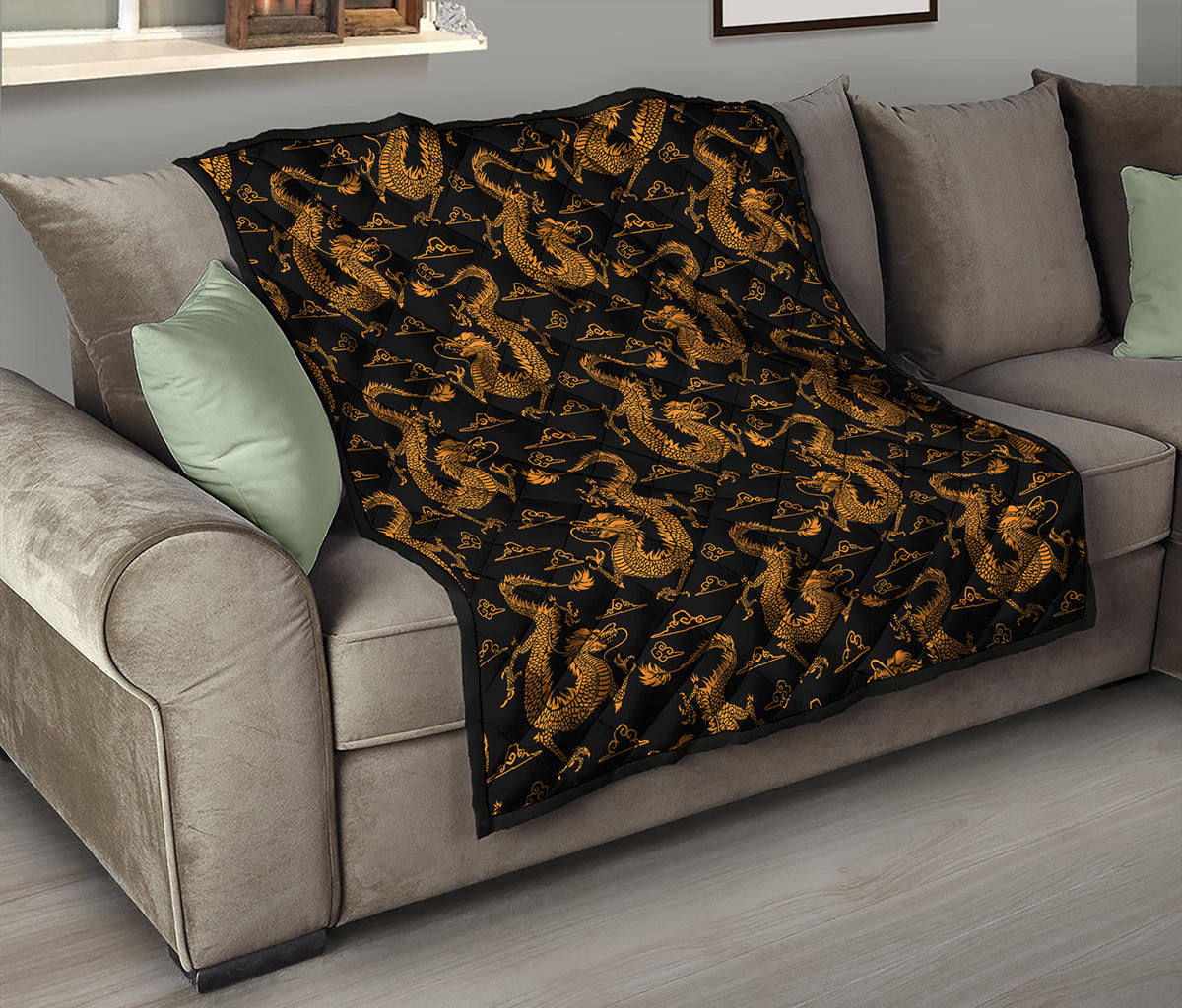 Eastern Dragon Pattern Print Quilt