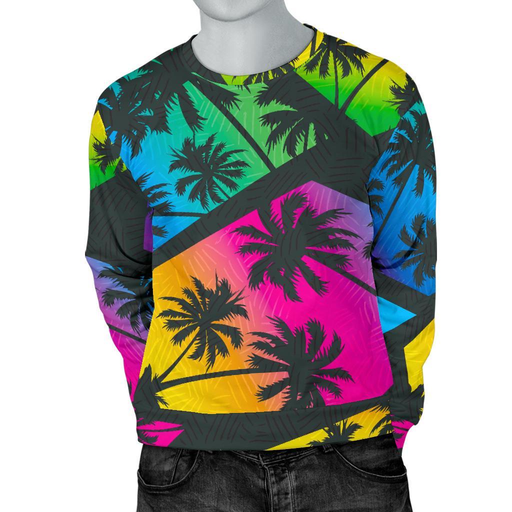 EDM Beach Palm Tree Pattern Print Men's Crewneck Sweatshirt GearFrost