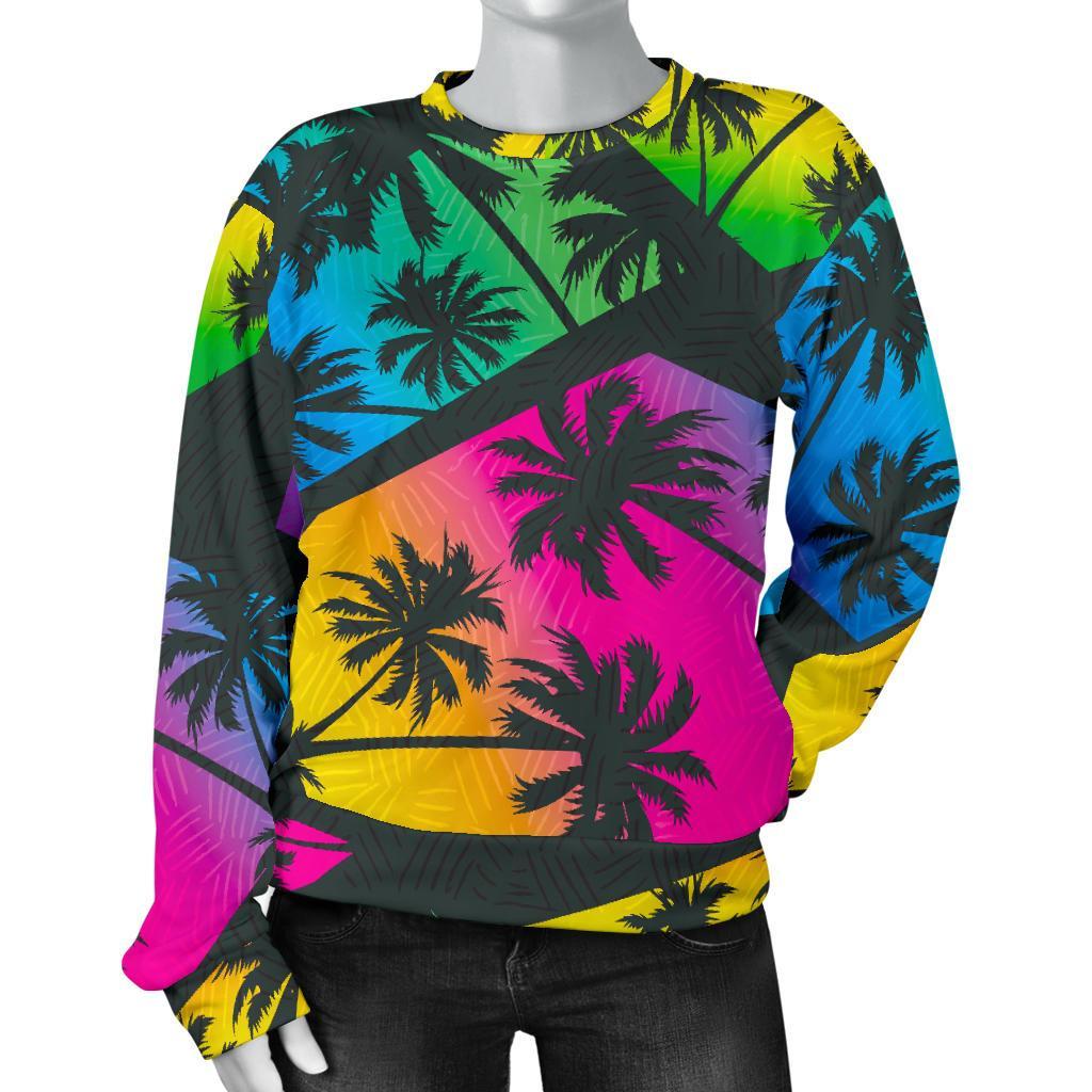 EDM Beach Palm Tree Pattern Print Women's Crewneck Sweatshirt GearFrost